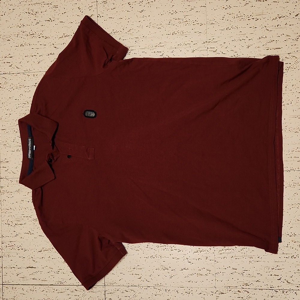 Emporio Armani Red Metal Emblem Logo 1/4 Button Down Polo Casual Dress Shirt